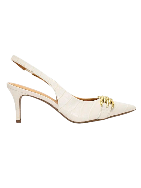 Slingback en piel con taco medio y detalles Dorados Giulia Domna