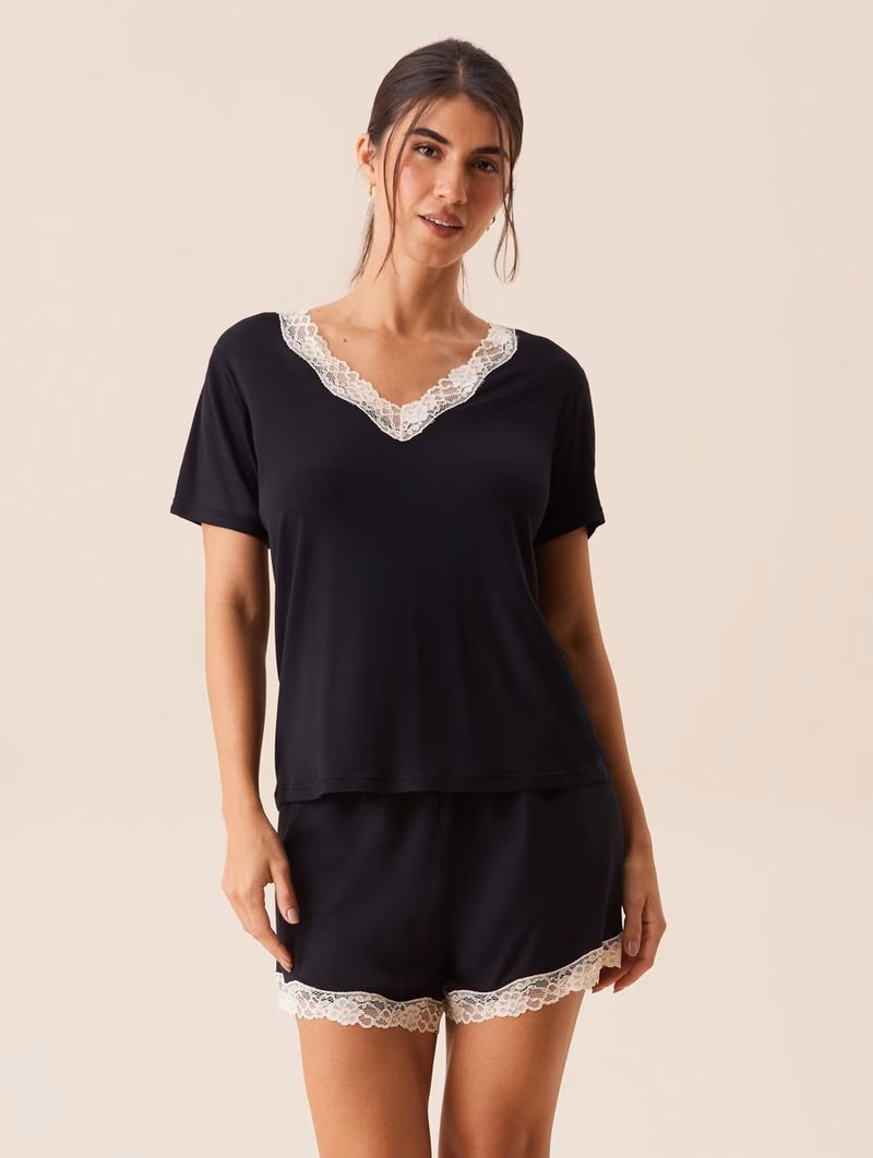 Pijama Moon de Manga Corta – Negro