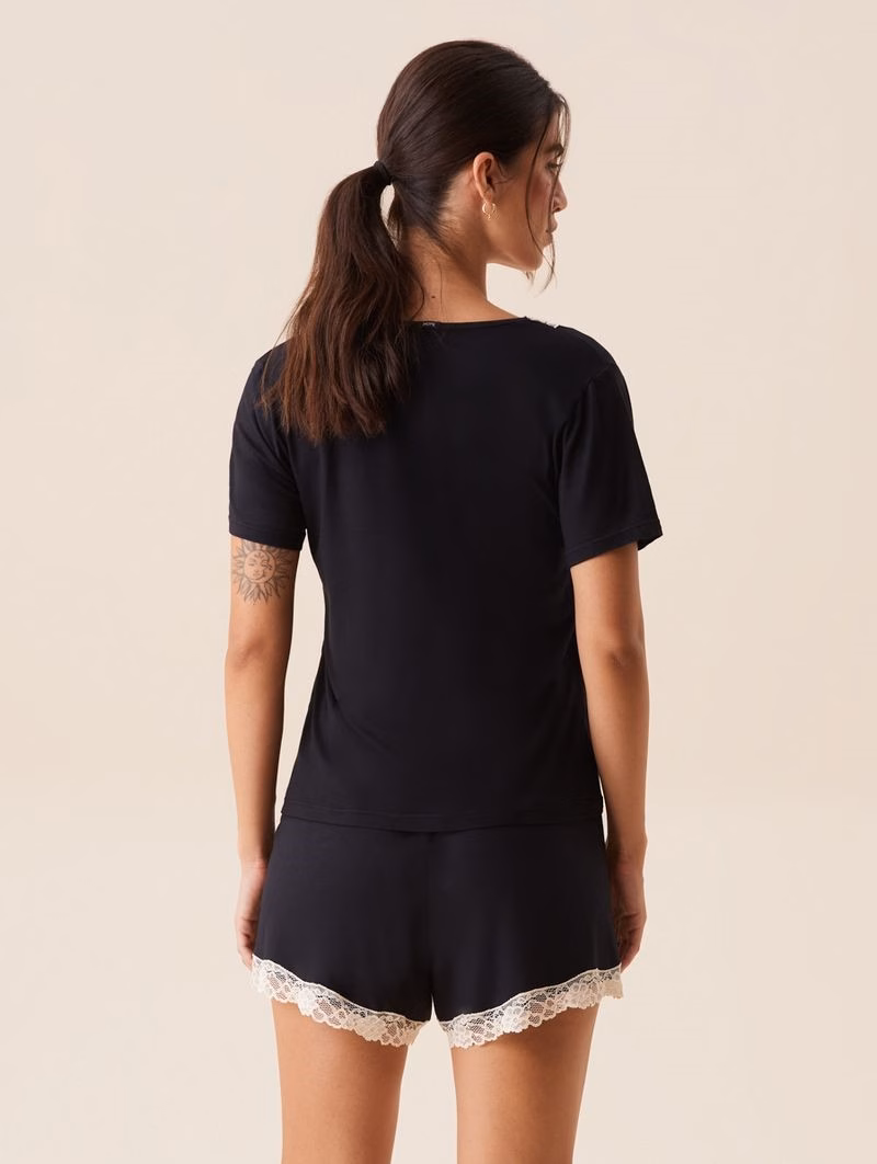 Pijama Moon de Manga Corta – Negro - Image 2