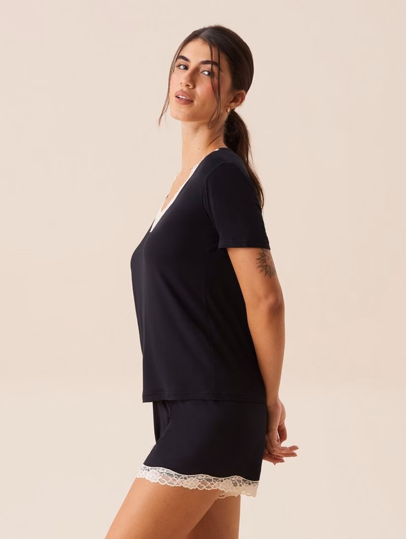 Pijama Moon de Manga Corta – Negro - Image 3